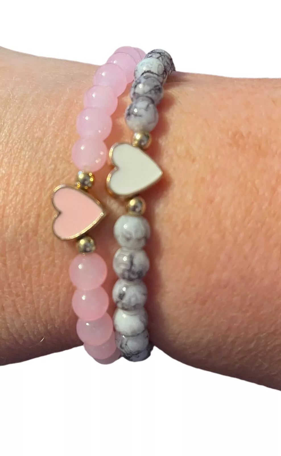 Girls Pink and Grey Heart Braclet Set