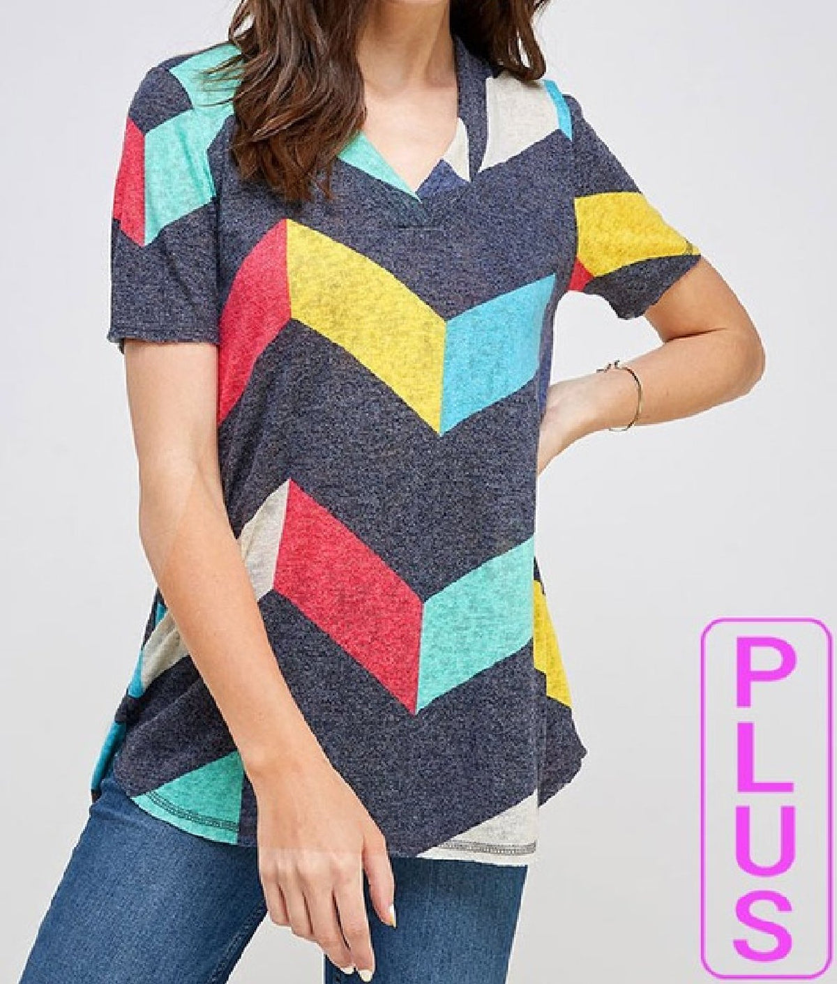 Multicolor Chevron Short Sleeve Top